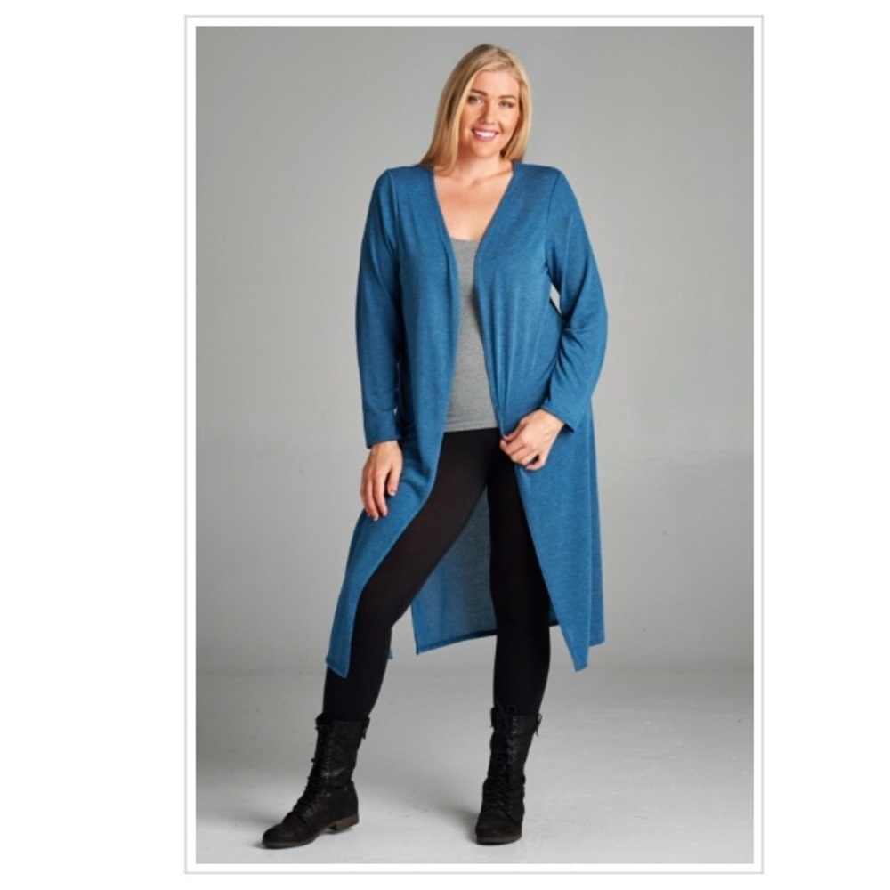 Plus Size Hacci Long Cardigan with Side Slits